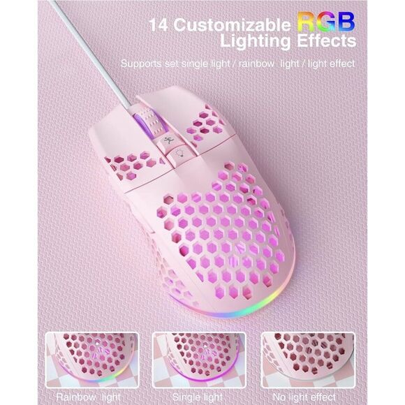 Solakaka SM900 Pink Wired Gaming Mouse With Honeycomb Shell - Picture 8 of 9